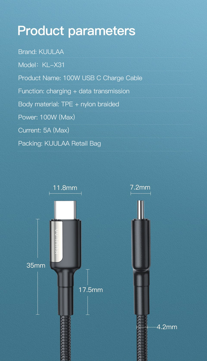 USB-C PD 100W 5A Cable - Aussie Gadgets