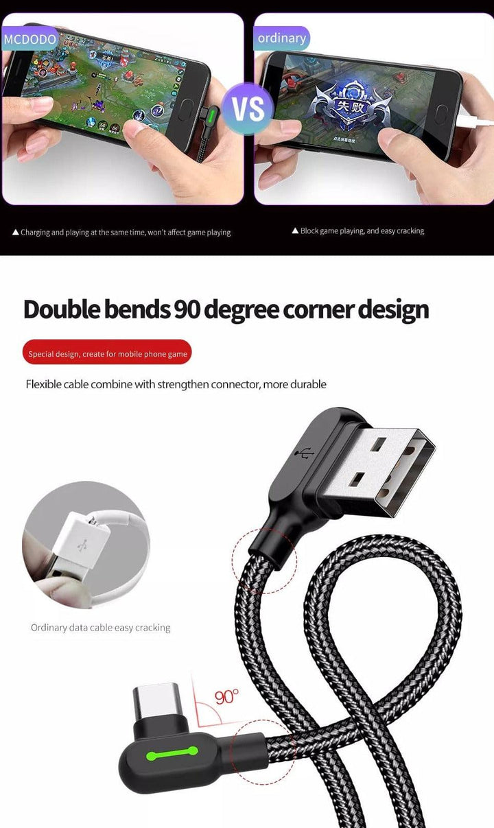 Dual 90 Degree Lightning Charging Data Gaming Cable For iPhone - Aussie Gadgets