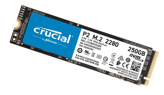 Crucial P2 250GB M.2 PCIe NVMe SSD 2100/1150 MB/s R/W 150TBW 1.5mil hrs MTTF Acronis True Image Cloning Software 5yrs wty