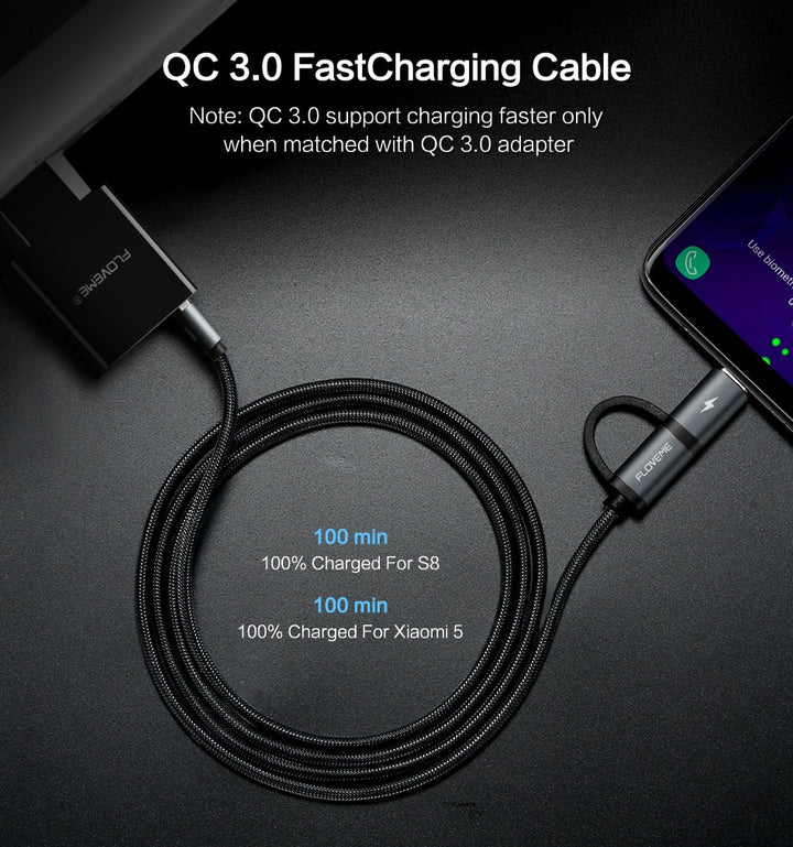 USB A to Micro-USB USB-C 2-in-1 Fast Charging Cable - Aussie Gadgets