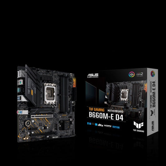 TUF GAMING B660M-E D4 Intel LGA 1700 mATX Motherboard DDR4 PCIe4.0, 2xPCIe 4.0 M.2, 2.5 Gb Ethernet, DP HDMI USB-C, Aura Sync