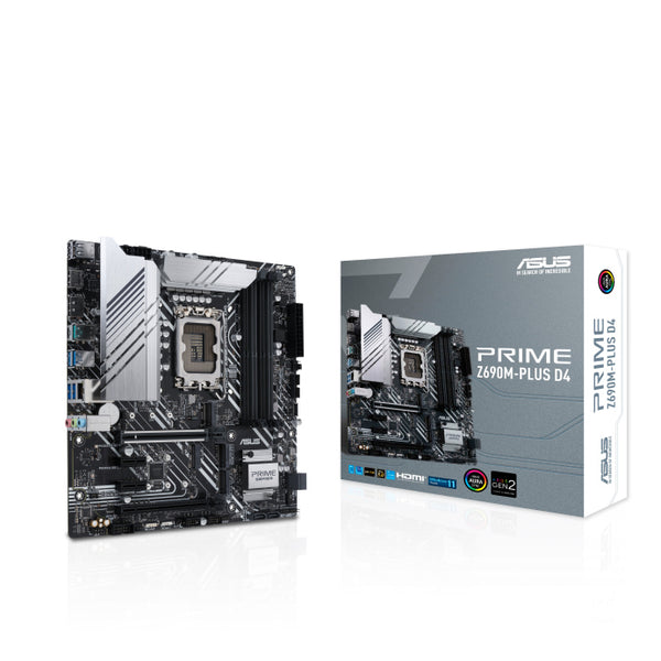 PRIME Z690M-PLUS D4 Intel LGA 1700 mATX Motherboard DDR4, PCIe 5.0, 3xM.2, HDMI, DP, Intel 1Gb Ethernet, USB-C, Thunderbolt, RGB