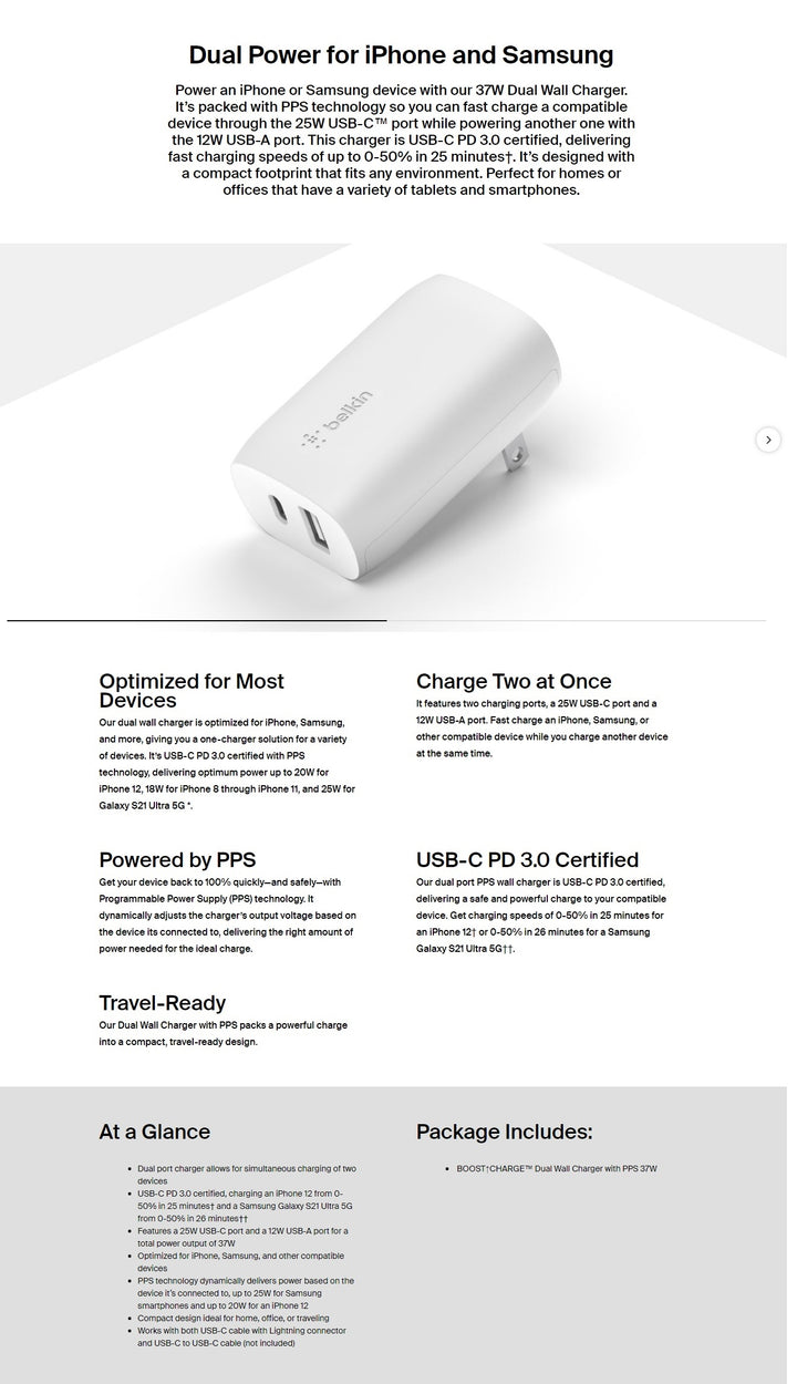 Belkin BoostCharge Dual Wall Charger with PPS 37W