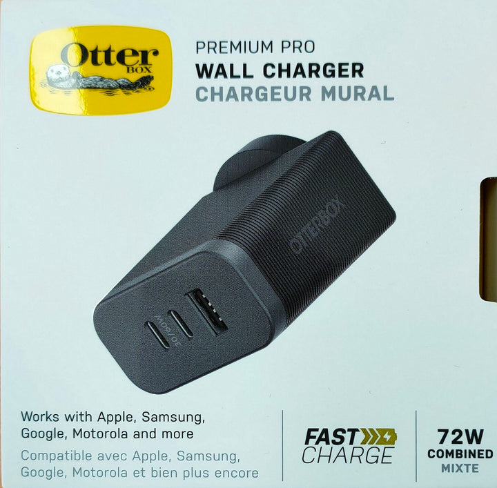 OtterBox USB-C 72W Triple Port Premium Pro Fast Wall Charger - Black