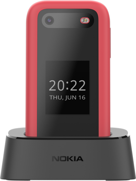 Nokia 2660 Flip Phone with Charging Cradle Bundle - Red