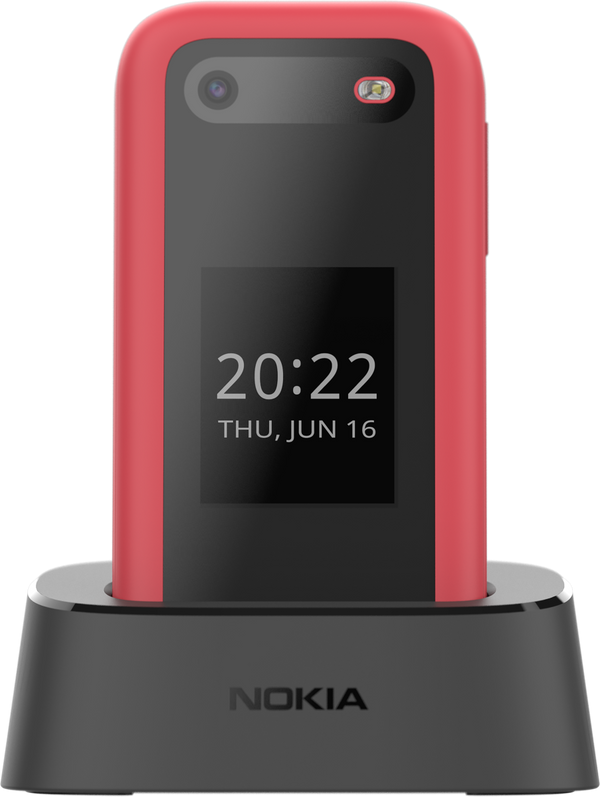 Nokia 2660 Flip Phone with Charging Cradle Bundle - Red